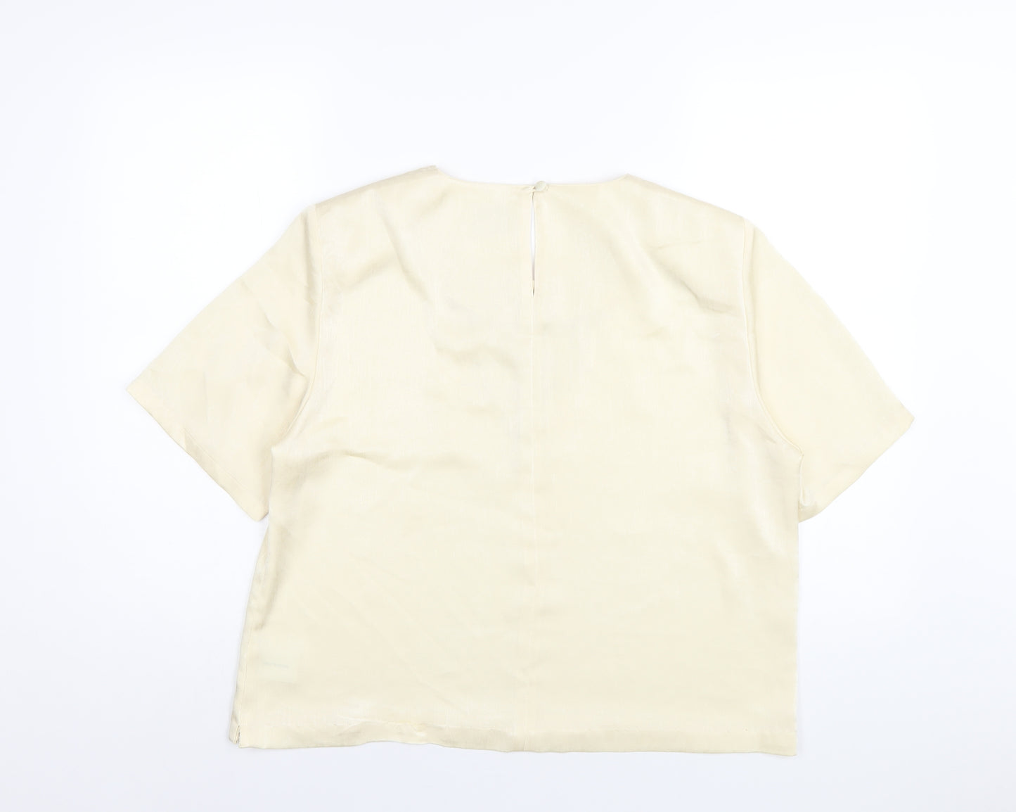 ELVI Womens Ivory Polyester Basic T-Shirt Size 16 Round Neck