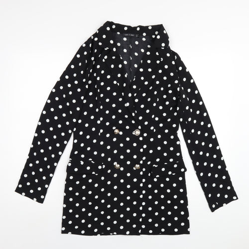 I SAW IT FIRST Womens Black Polka Dot Polyester Jacket Dress Size 6 Collared Button