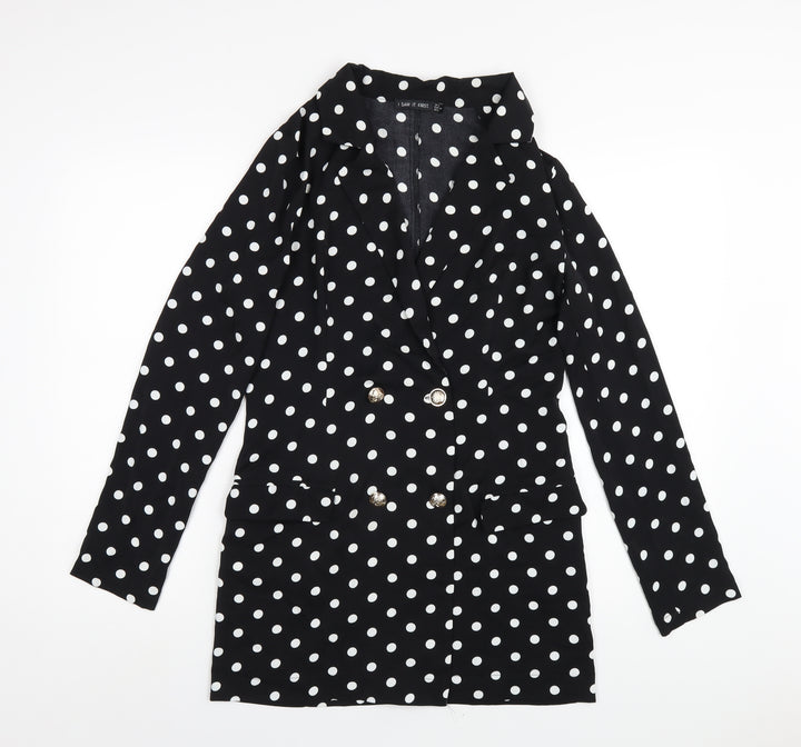 I SAW IT FIRST Womens Black Polka Dot Polyester Jacket Dress Size 6 Collared Button