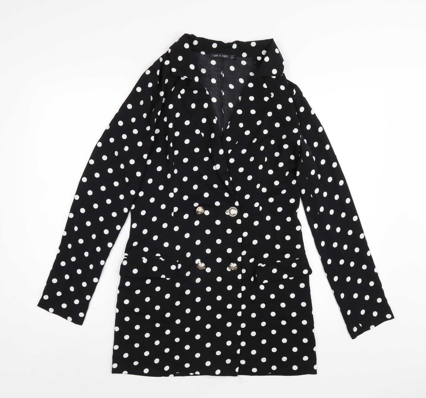 I SAW IT FIRST Womens Black Polka Dot Polyester Jacket Dress Size 6 Collared Button