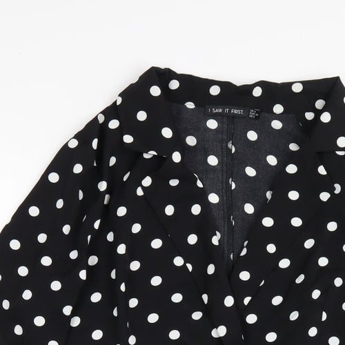 I SAW IT FIRST Womens Black Polka Dot Polyester Jacket Dress Size 6 Collared Button