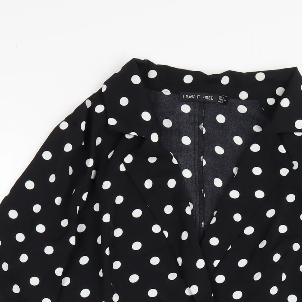 I SAW IT FIRST Womens Black Polka Dot Polyester Jacket Dress Size 6 Collared Button