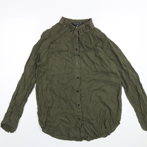 Topshop Womens Green Viscose Basic Button-Up Size 14 Collared