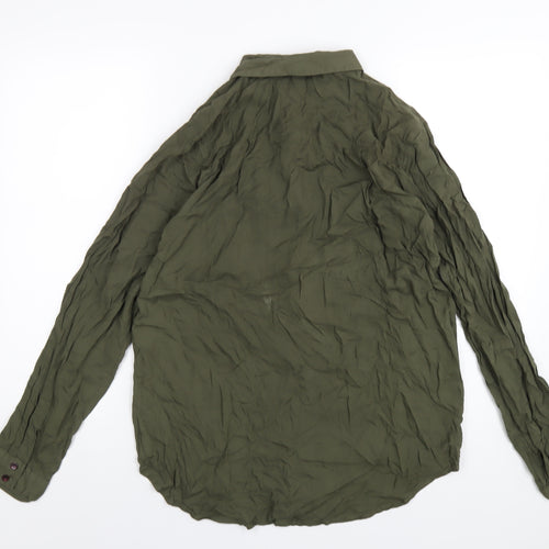 Topshop Womens Green Viscose Basic Button-Up Size 14 Collared