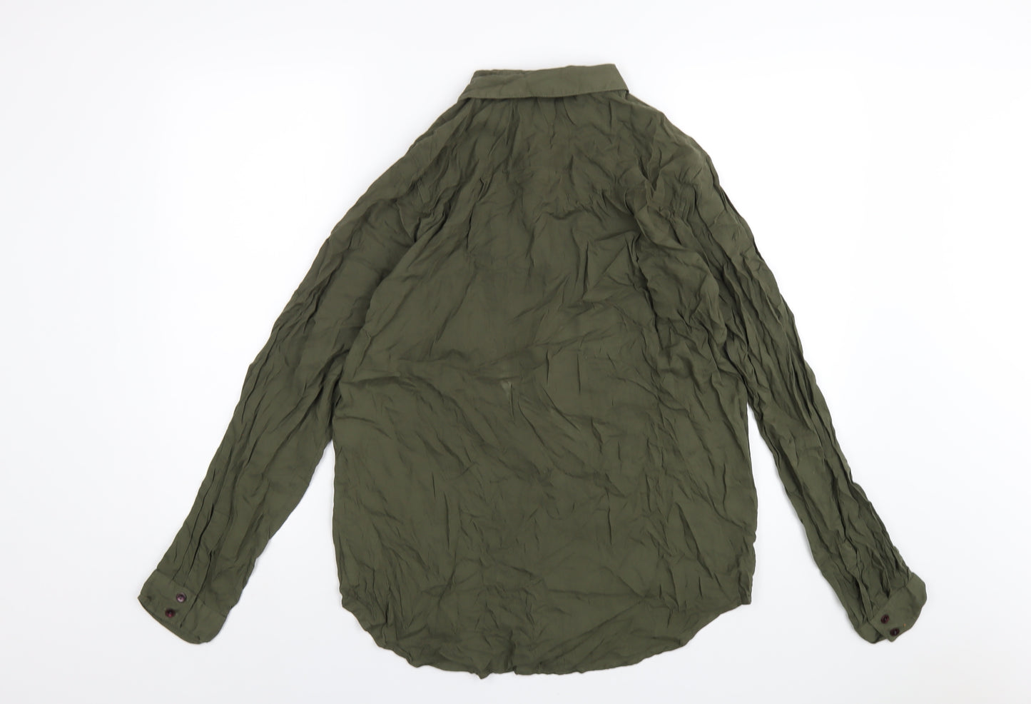 Topshop Womens Green Viscose Basic Button-Up Size 14 Collared