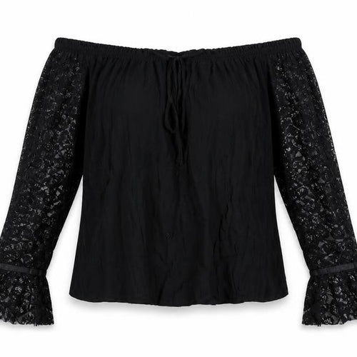 Marks and Spencer Womens Black Viscose Basic T-Shirt Size 10 Boat Neck - Lace Sleeves
