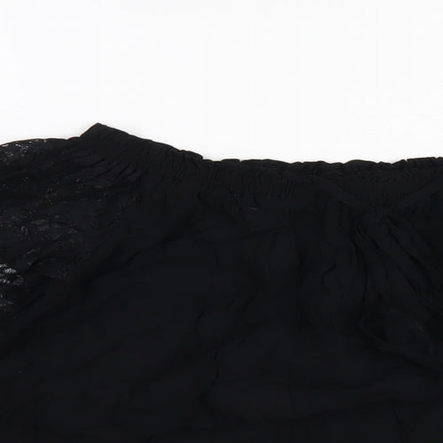 Marks and Spencer Womens Black Viscose Basic T-Shirt Size 10 Boat Neck - Lace Sleeves