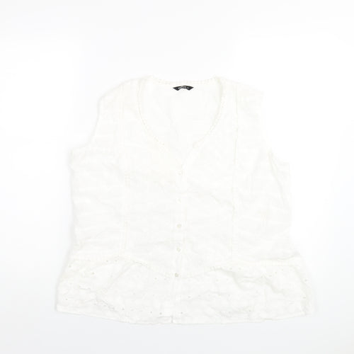 Roman Womens White Cotton Basic T-Shirt Size 12 V-Neck