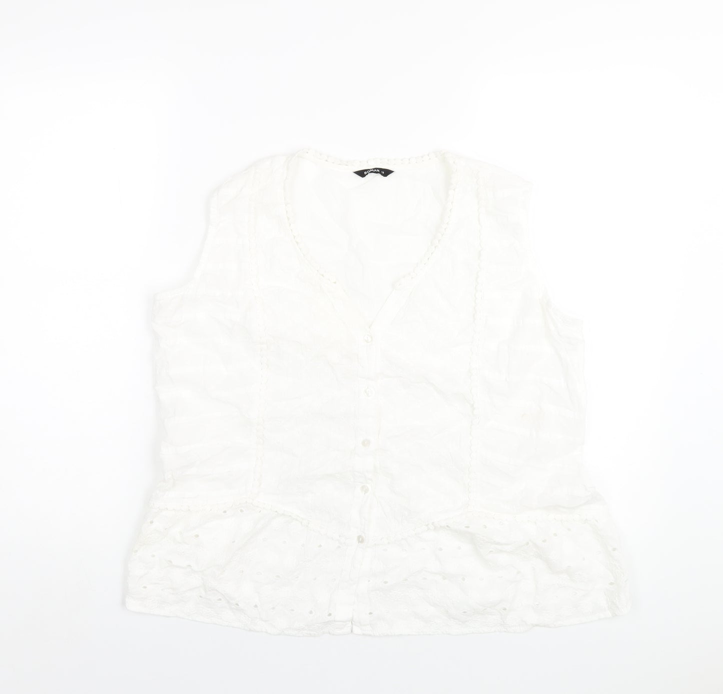 Roman Womens White Cotton Basic T-Shirt Size 12 V-Neck