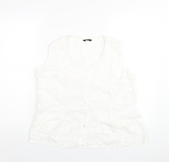 Roman Womens White Cotton Basic T-Shirt Size 12 V-Neck