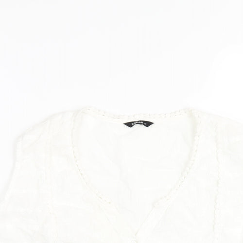 Roman Womens White Cotton Basic T-Shirt Size 12 V-Neck