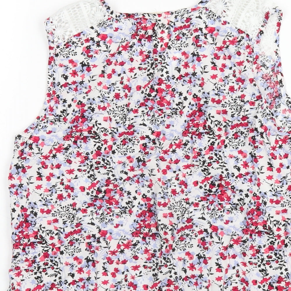 Solitaire Womens Multicoloured Floral Viscose Basic T-Shirt Size S V-Neck