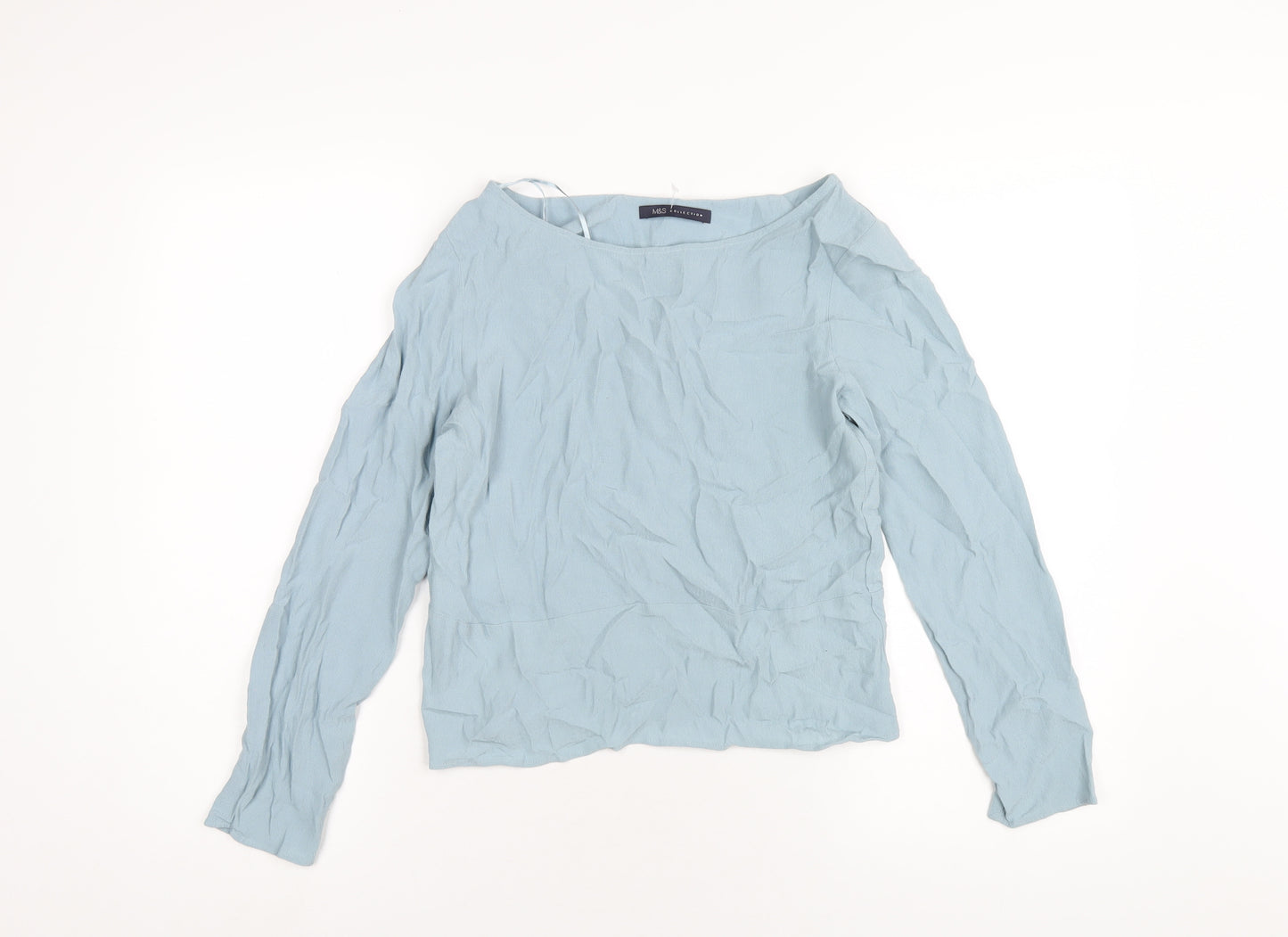 Marks and Spencer Womens Blue Viscose Basic T-Shirt Size 6 Round Neck