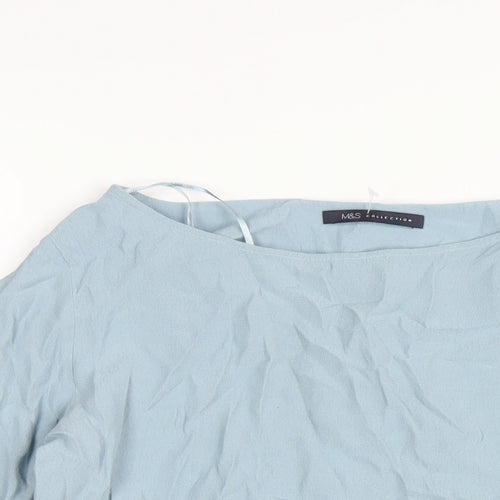 Marks and Spencer Womens Blue Viscose Basic T-Shirt Size 6 Round Neck