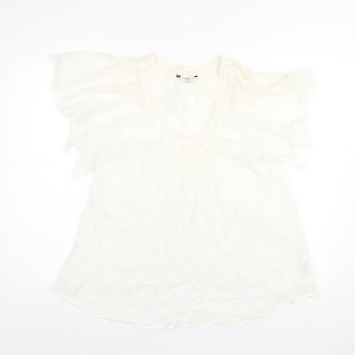 New Look Womens Ivory Cotton Basic Blouse Size 14 V-Neck