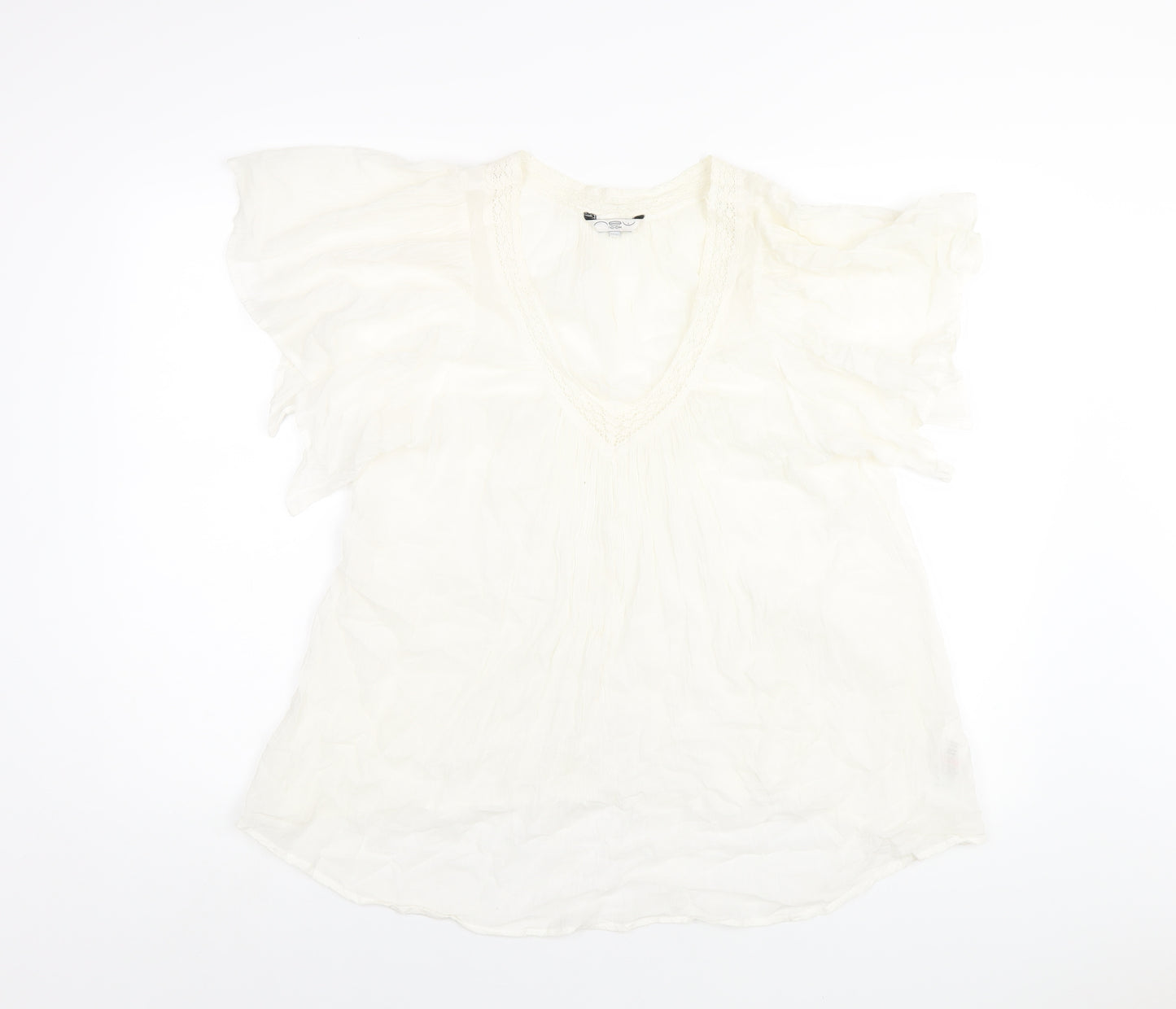 New Look Womens Ivory Cotton Basic Blouse Size 14 V-Neck