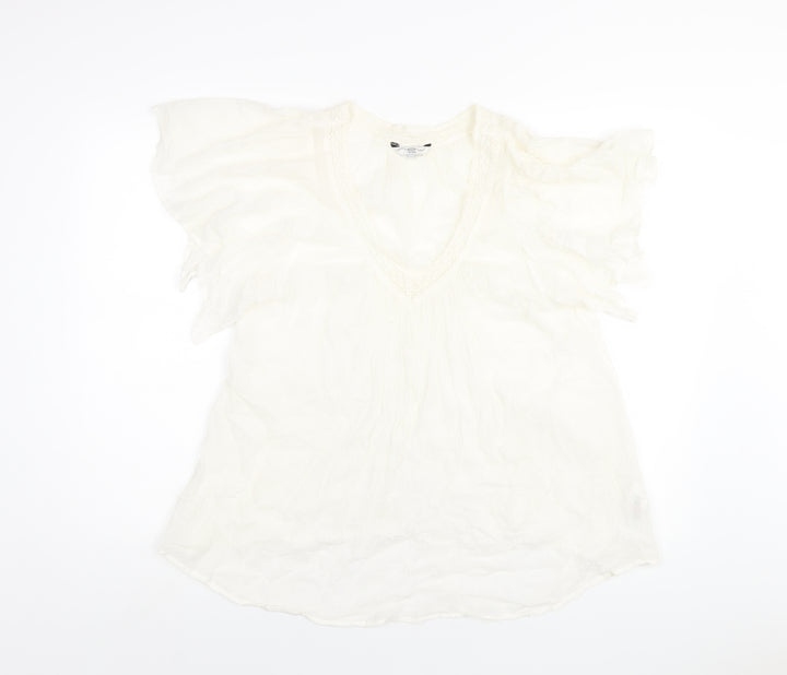 New Look Womens Ivory Cotton Basic Blouse Size 14 V-Neck