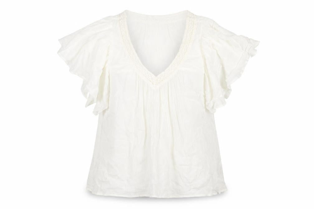 Front view of New Look women’s ivory cotton basic blouse, size UK 14, v-neck