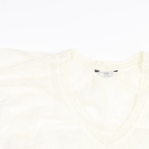 New Look Womens Ivory Cotton Basic Blouse Size 14 V-Neck