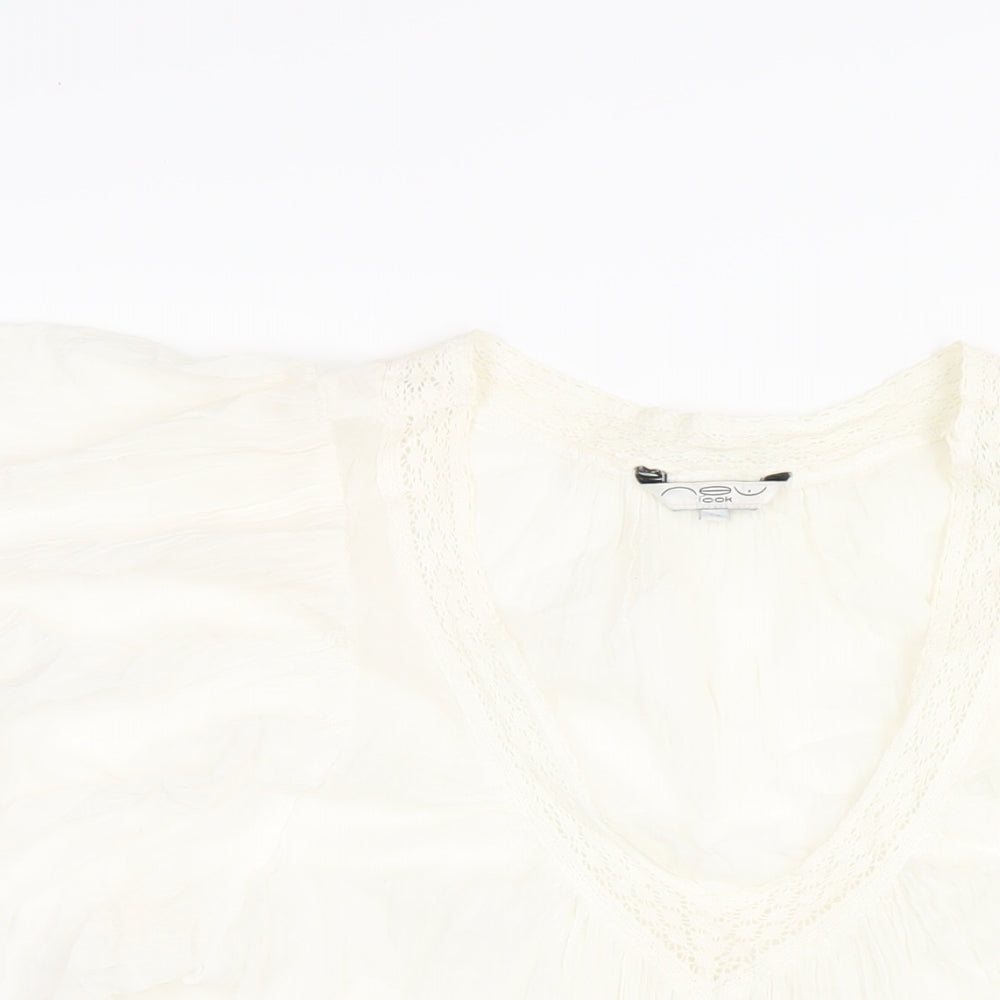 New Look Womens Ivory Cotton Basic Blouse Size 14 V-Neck