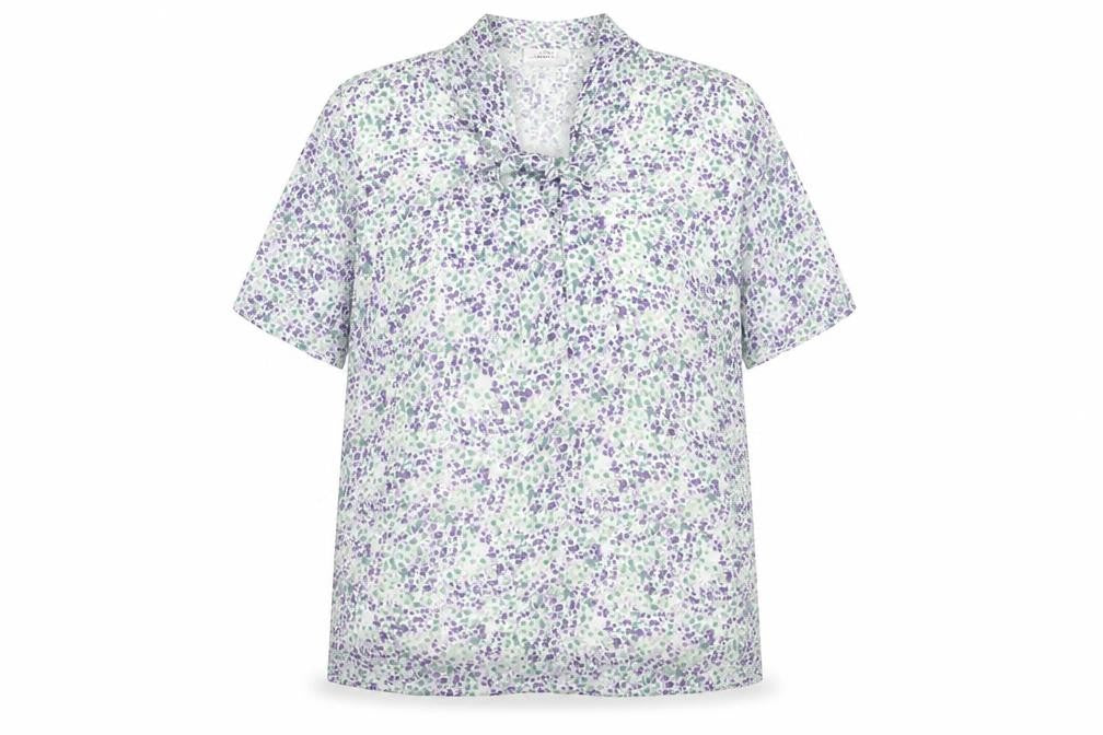 Front view of Damart women’s multicoloured floral polyester basic t-shirt, size UK 18, v-neck