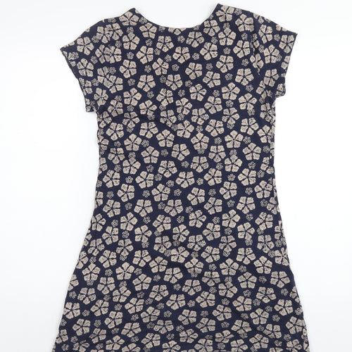 White Stuff Womens Blue Geometric Cotton A-Line Size 10 V-Neck Pullover