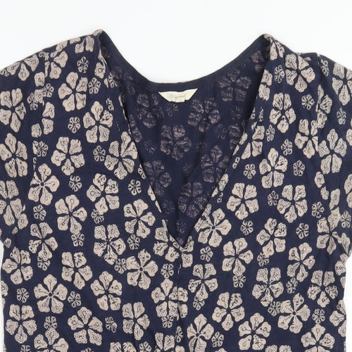White Stuff Womens Blue Geometric Cotton A-Line Size 10 V-Neck Pullover