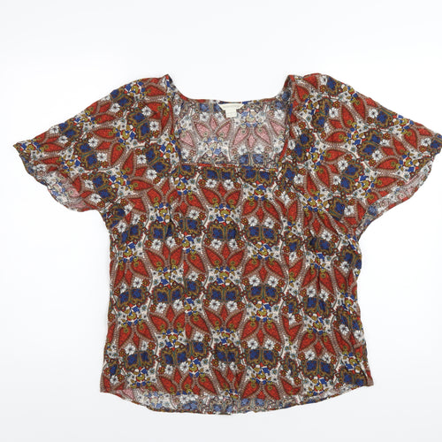 Monsoon Womens Multicoloured Geometric Viscose Basic T-Shirt Size 14 Square Neck