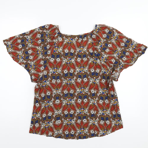 Monsoon Womens Multicoloured Geometric Viscose Basic T-Shirt Size 14 Square Neck