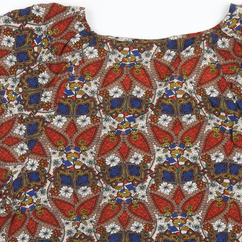 Monsoon Womens Multicoloured Geometric Viscose Basic T-Shirt Size 14 Square Neck