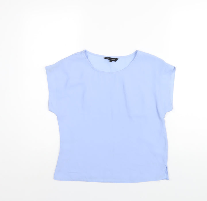 New Look Womens Blue Polyester Basic T-Shirt Size 6 Round Neck
