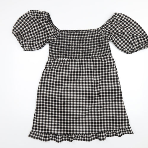 New Look Womens Black Check Polyester A-Line Size 16 Square Neck Pullover