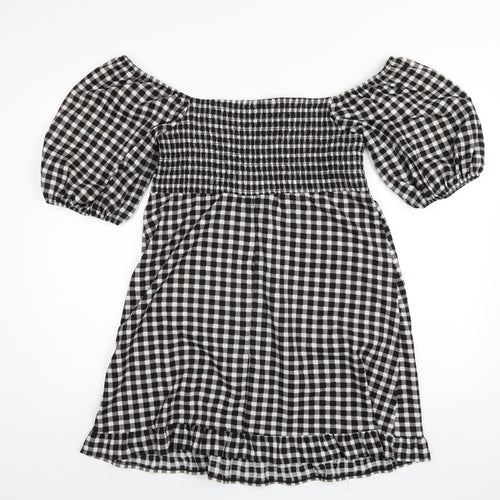 New Look Womens Black Check Polyester A-Line Size 16 Square Neck Pullover