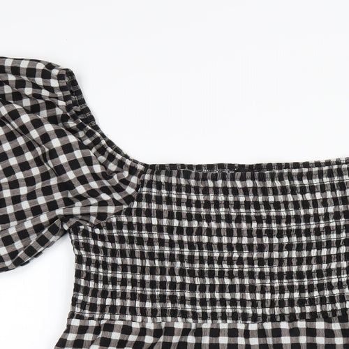 New Look Womens Black Check Polyester A-Line Size 16 Square Neck Pullover