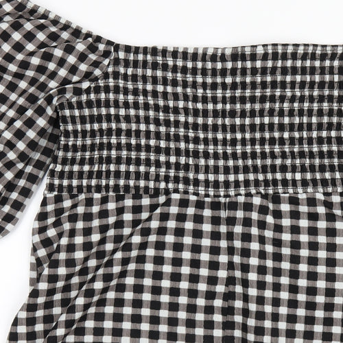 New Look Womens Black Check Polyester A-Line Size 16 Square Neck Pullover