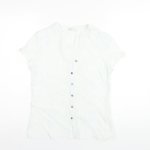 Marks and Spencer Womens Blue Cotton Basic Button-Up Size 10 V-Neck
