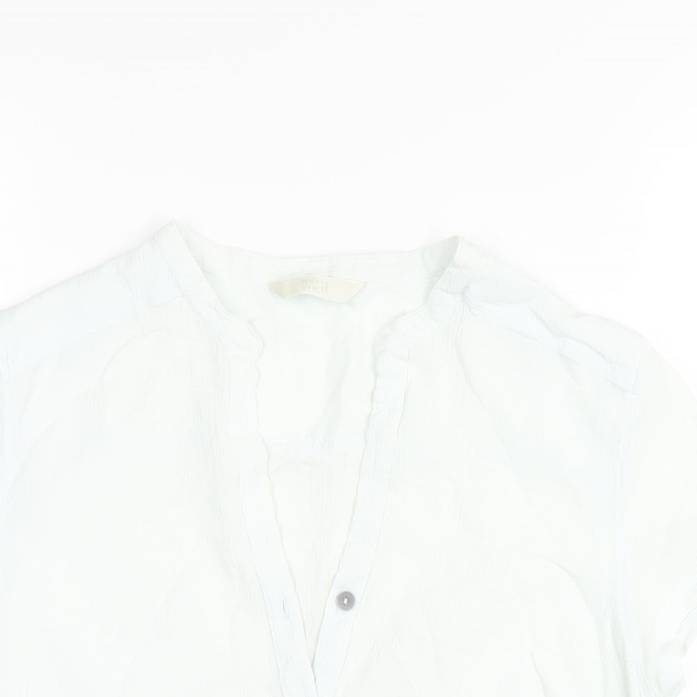Marks and Spencer Womens Blue Cotton Basic Button-Up Size 10 V-Neck