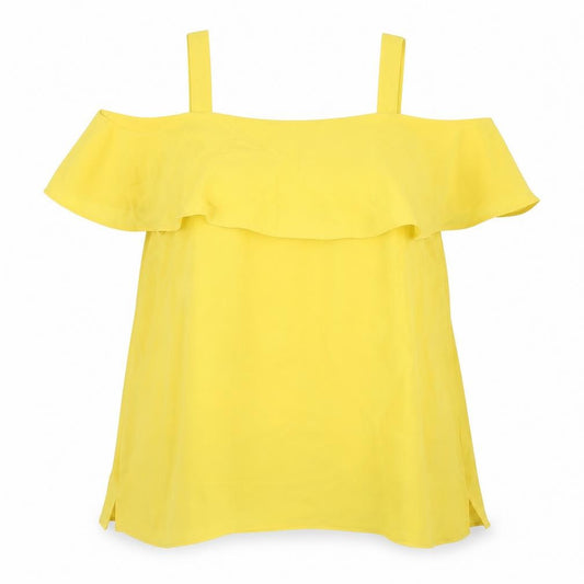 Front view of Dorothy Perkins women’s yellow polyester basic blouse, size UK 20, square neck