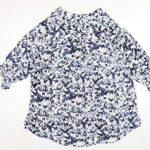 Yours Womens Blue Geometric Viscose Basic T-Shirt Size 20 V-Neck