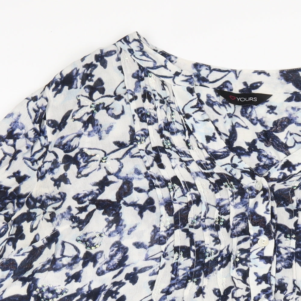 Yours Womens Blue Geometric Viscose Basic T-Shirt Size 20 V-Neck