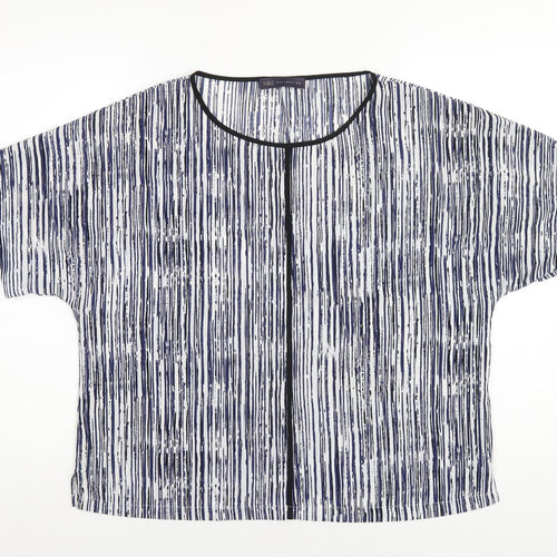 Marks and Spencer Womens Blue Geometric Polyester Basic T-Shirt Size 14 Round Neck