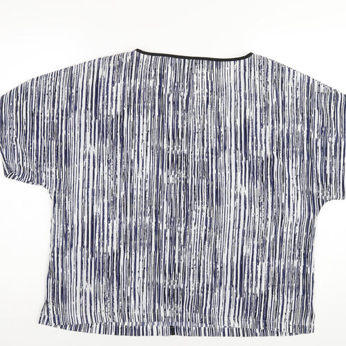 Marks and Spencer Womens Blue Geometric Polyester Basic T-Shirt Size 14 Round Neck