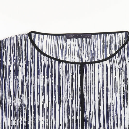 Marks and Spencer Womens Blue Geometric Polyester Basic T-Shirt Size 14 Round Neck