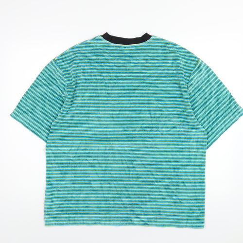 COLLUSION Mens Blue Striped Cotton T-Shirt Size L Round Neck