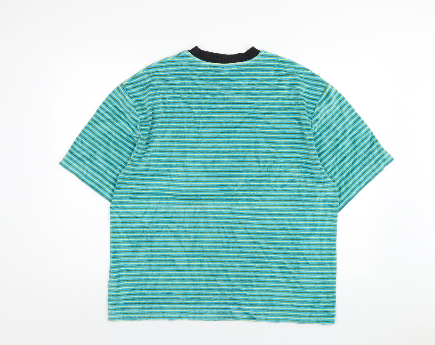 COLLUSION Mens Blue Striped Cotton T-Shirt Size L Round Neck