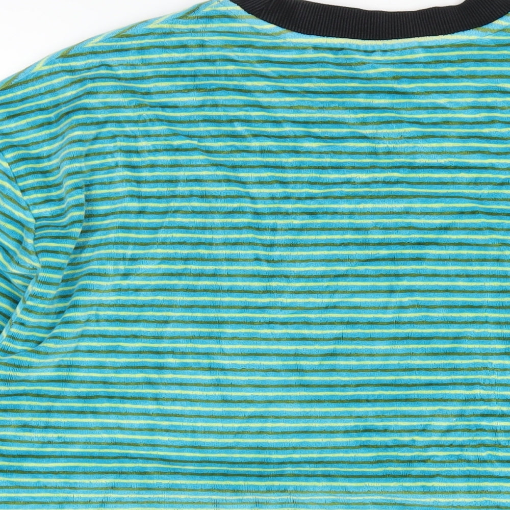 COLLUSION Mens Blue Striped Cotton T-Shirt Size L Round Neck