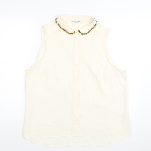 New Look Womens Ivory Polyester Basic Button-Up Size 18 Collared