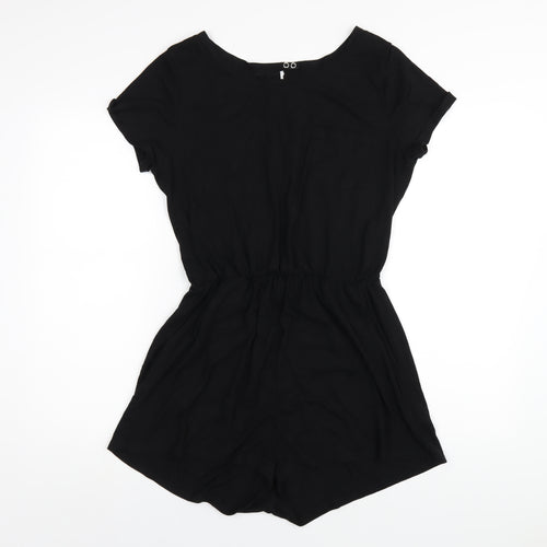 H&M Womens Black Polyester Playsuit One-Piece Size M Snap