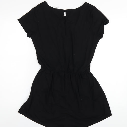 H&M Womens Black Polyester Playsuit One-Piece Size M Snap