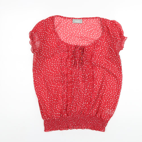 Wallis Womens Red Polka Dot Polyester Basic T-Shirt Size S Scoop Neck